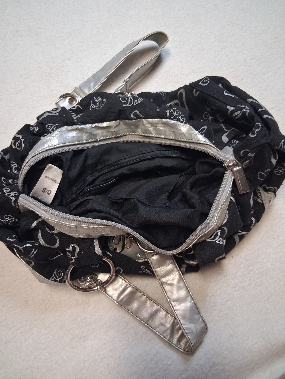 Miss Babydoll Black Shoulder Bag with Silver Accents - Picture 6 of 9